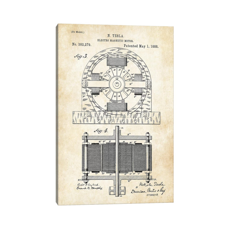 «Nikola Tesla Electromagnetic Motor» par Verni77 - reproduction d'art sur toile tendue, H 40 po x l 26 po x P 1,5 po