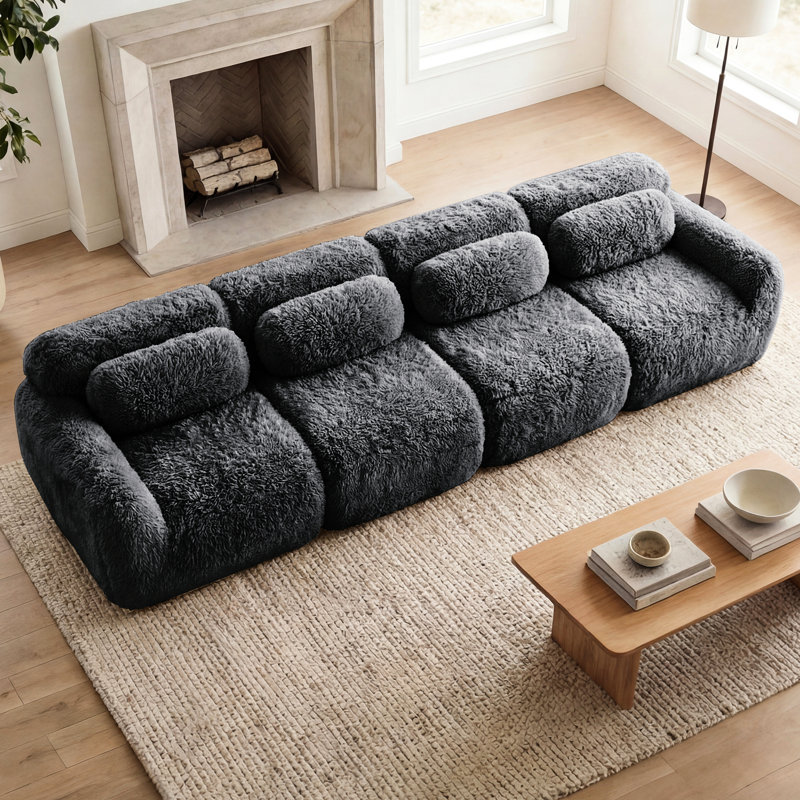 Canapé modulaire doux de 149 po avec éponge haute densité 32 po, 4 sièges, gris foncé, base antidérapante, combinaison, sans assemblage pour cinéma maison, chambre à coucher, éponge d'étude ergonomique, assemblage,