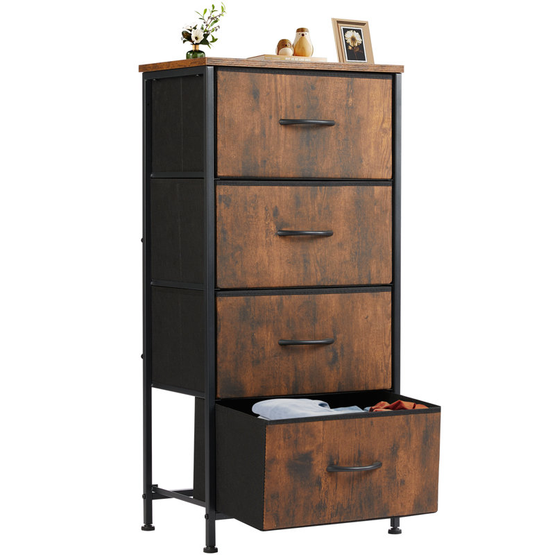 Enegess 4 Drawer Storage Dresser Chest, Brown/Black
