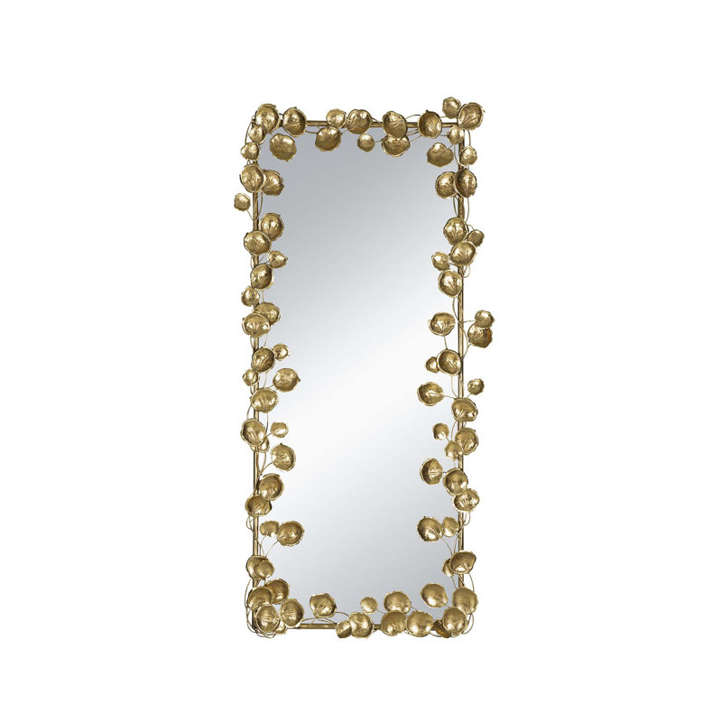 Herlaine Metal Rectangle Wall Mirror,Full Length Mirror with Golden Leaf Accents