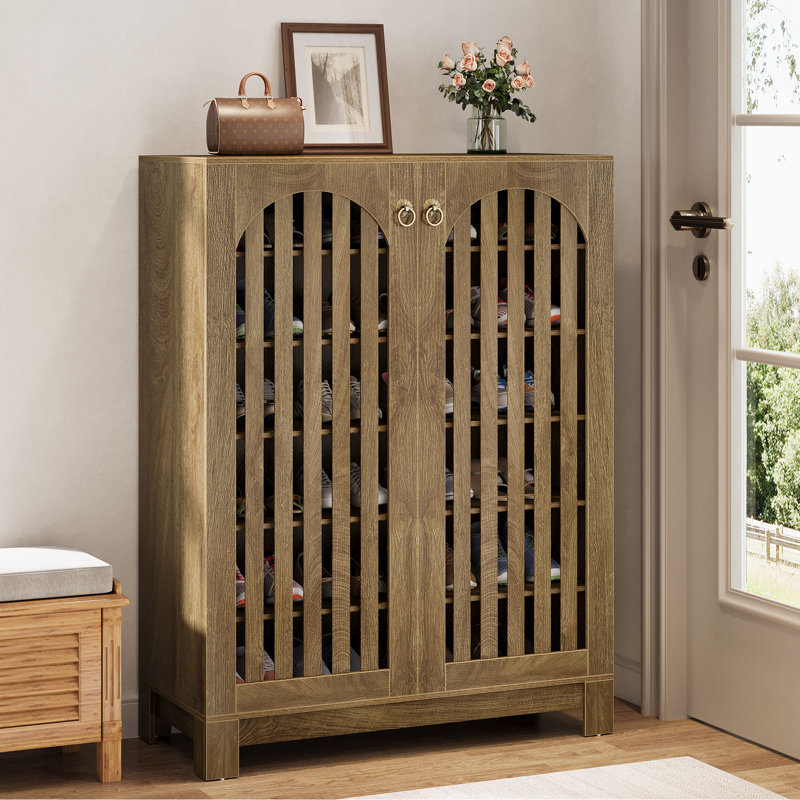 30 Pair Shoe Storage Cabinet, Oak