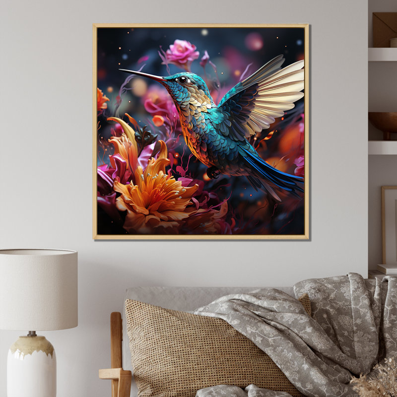 Fée bleue néotropicale Colibri III - Colibri, art mural animal, Cadre flottant brun, H 16 po x l 16 po x P 1 po