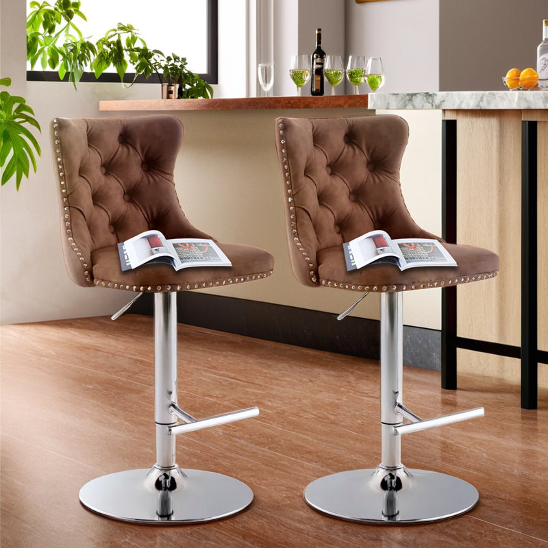 Ensemble de 2 tabourets de bar modernes et capitonnés, Brun