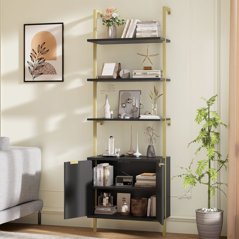 Tesse Ladder Bookcase, Black/Gold