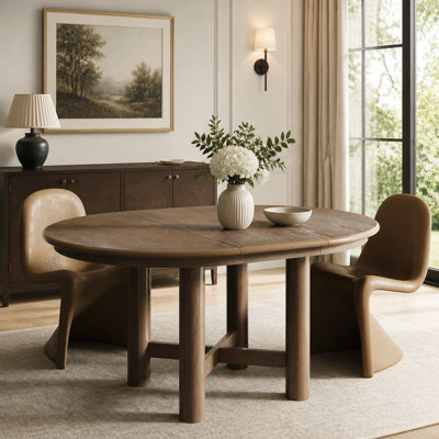 Table de salle à manger ovale extensible en bois avec rallonge amovible, pattes en bois massif, pouvant accueillir de 4 à 6 personnes pour une utilisation polyvalente