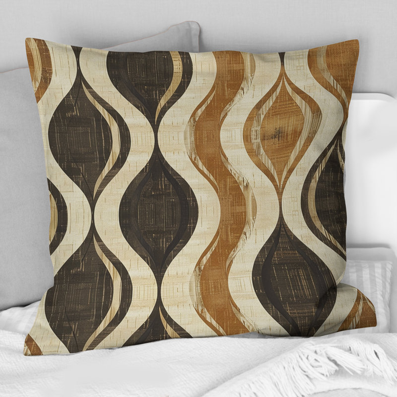 Coussin Brown Ogee Print I - Mid-Century, H 18 po x l 18 po