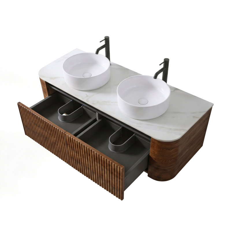 Comptoir de salle de bain mural en bois 60 po E1 60 po, Walnut, 60''