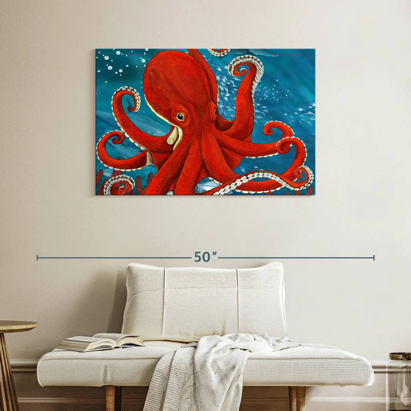 Brampt Vibrant Red Octopus, 26" H x 39" W