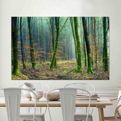 Tableau sur toile sous verre trempé représentant une forêt : paysage de jungle verte, impression décorative, cadre doré, 1 pièce