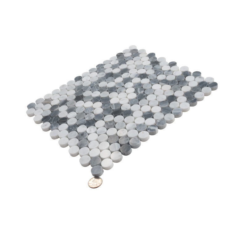 Indigo 0.8 in. x 0.8 in. Polished Marble Tile, Gray/White