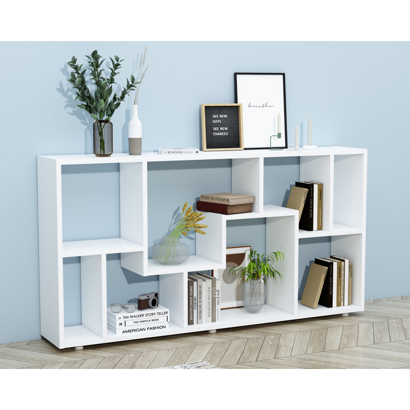 Renuka 58cm H x 116cm W Geometric Bookcase, White