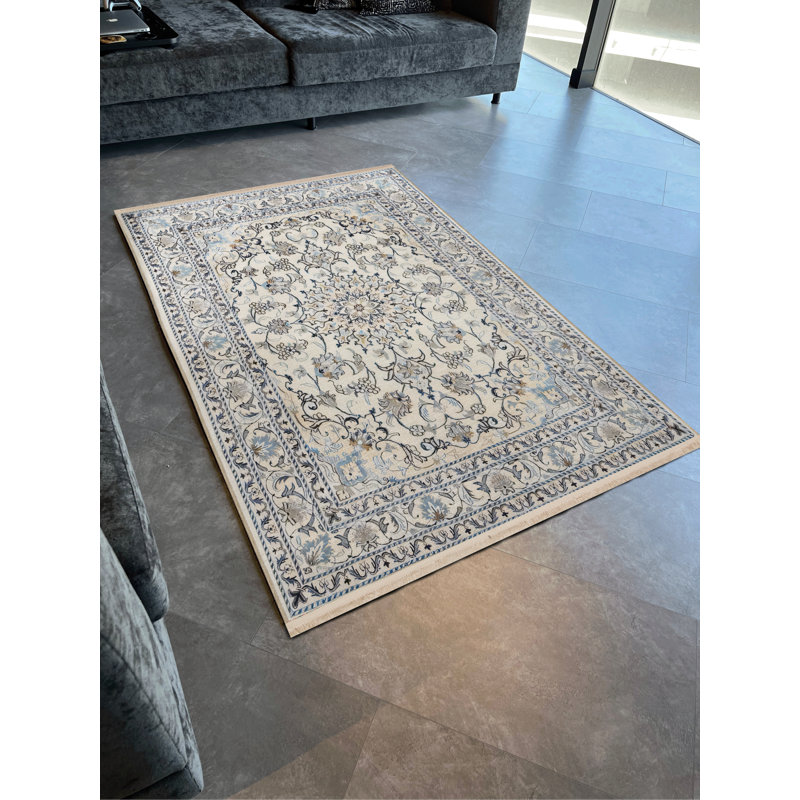 Tapis décoratif à motif floral à motif floral traditionnel beige et gris, Tapis de couloir 3 pi 3,37 po x 9 pi 10,11 po