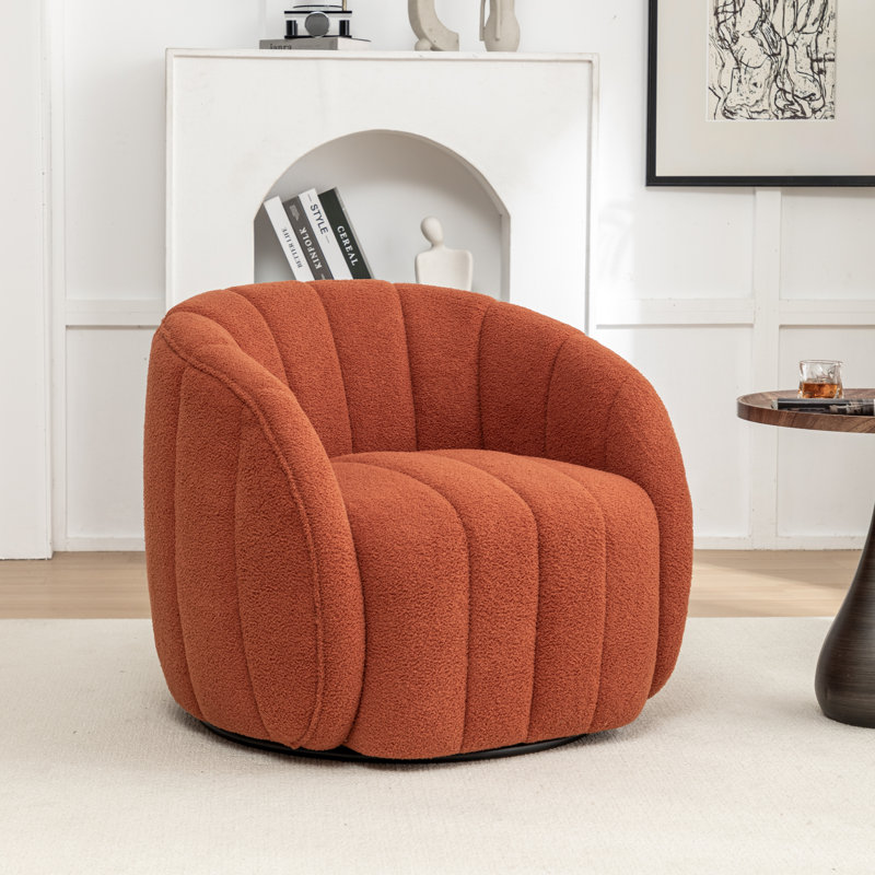 Upholstered Swivel Barrel Chair, Orange Polyester Blend