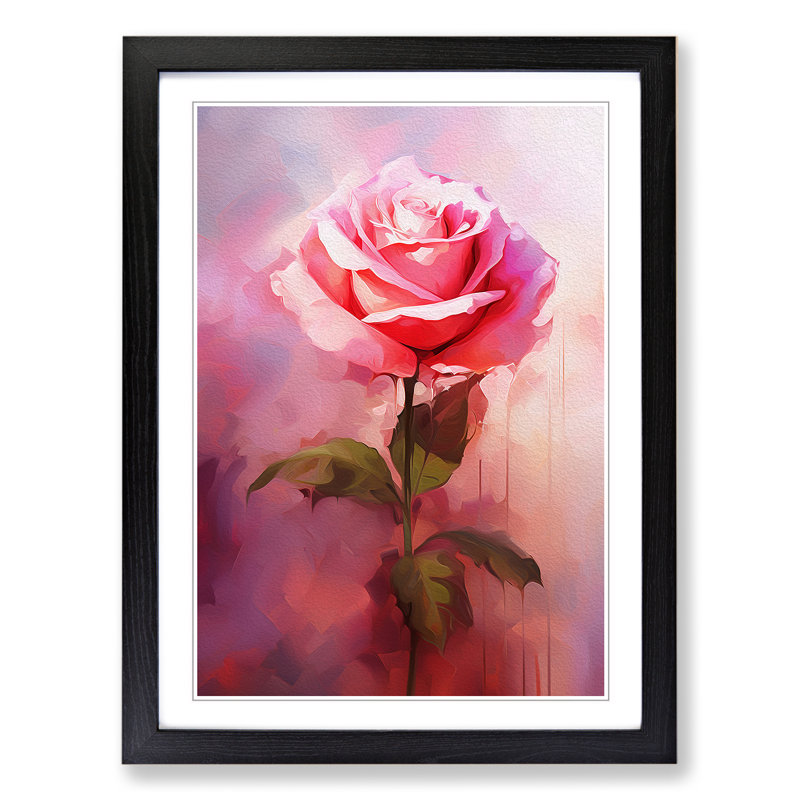 Rose Gestural No.2 - Single Picture Frame Print on Wood, Black, 46cm H x 34cm W x 2cm D
