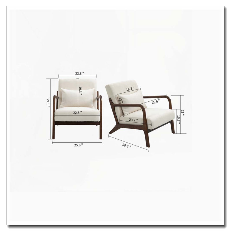 Chaise d'appoint moderne avec structure en bois, Cotton Linen, Blanc