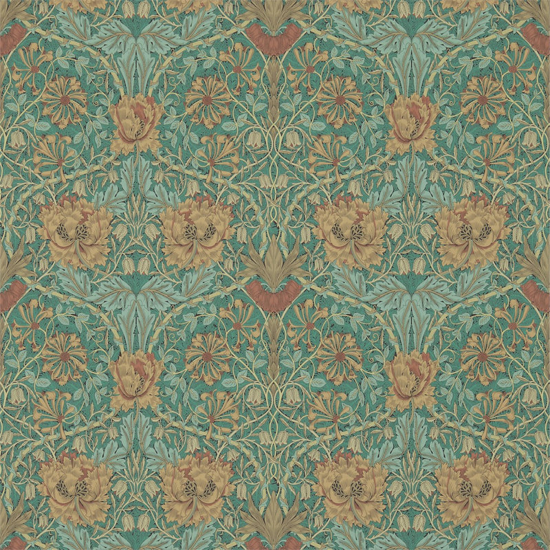 Honeysuckle & Tulip Wallpaper, Emerald/Russet