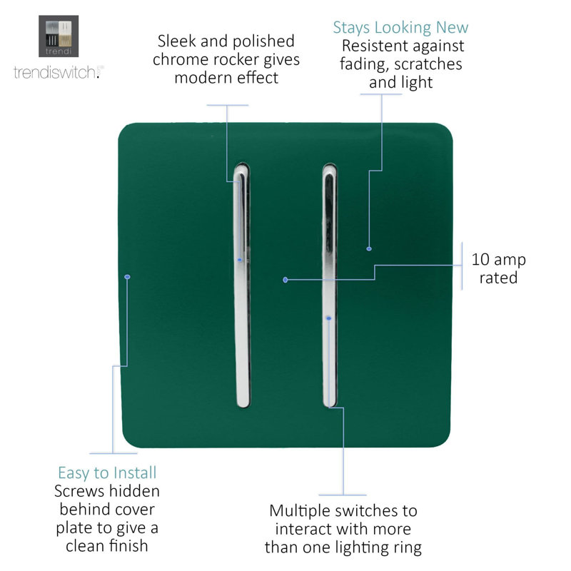 Trendi Switch 2 Gang Intermediate Rocket Light Switch, Dark Green