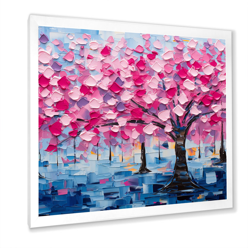 «Pink Tree Essence IV» - art mural arbre, H 16 po x l 16 po, Blanc