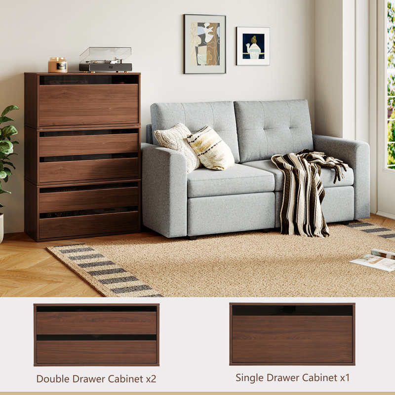 Sherry Modular Stackable Storage Cabinet, Wooden Organizer Unit with Multiple Configurations, Double Drawer Cabinet