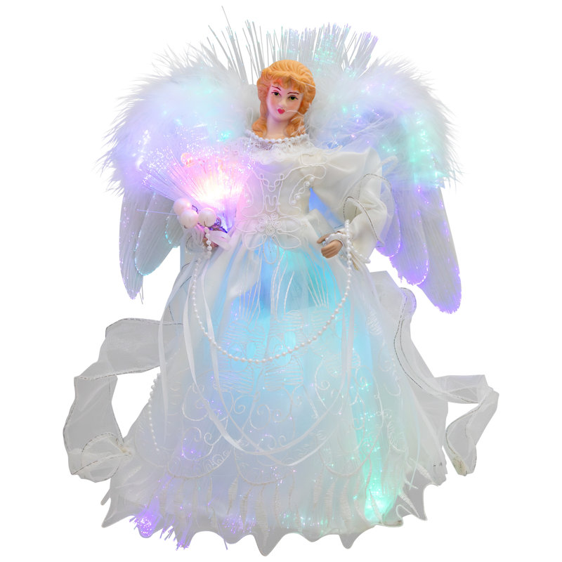 Fiber Optic Color-Changing Angel With Dove Christmas Tree Topper - 12" - White