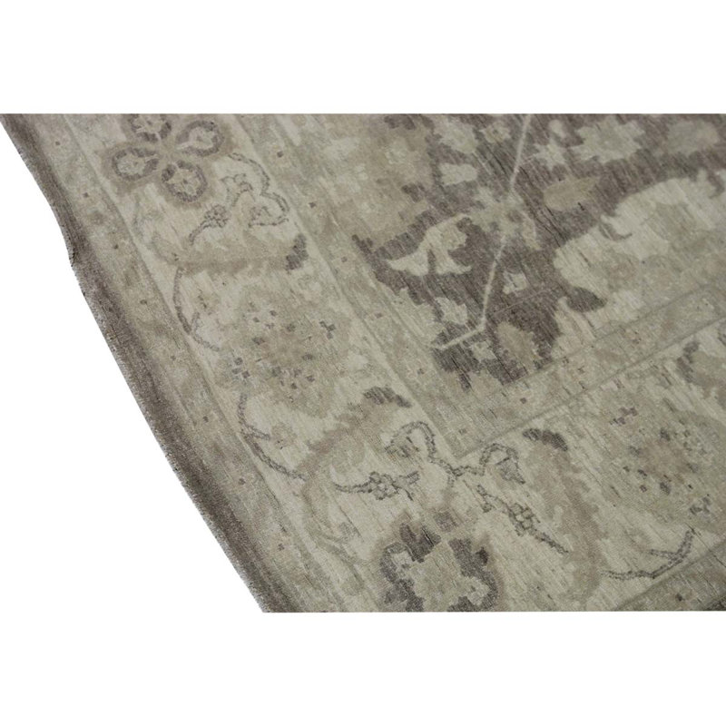 Tapis beige / gris en laine noué à la main de conception unique 8 pi x 10 pi 5 po