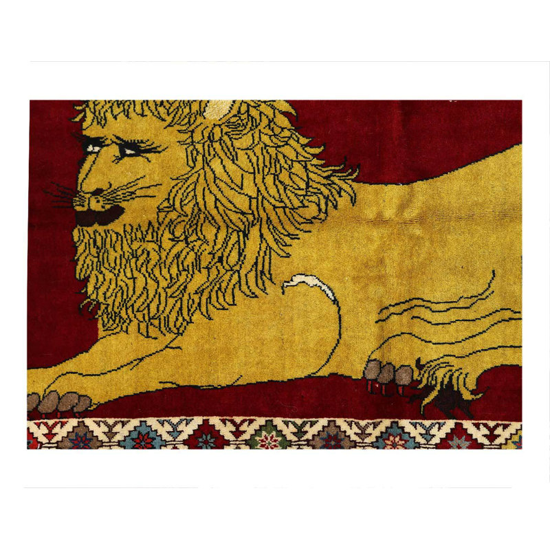 Animal Pictorial lion Shiraz Persian Hand Knotted Wool rug 3'4'' X 5'4''