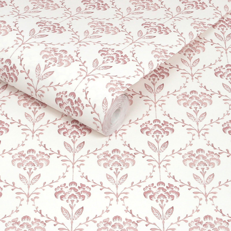 Martha Stewart Chateau Fleur Basketweave Green Wallpaper, Pink