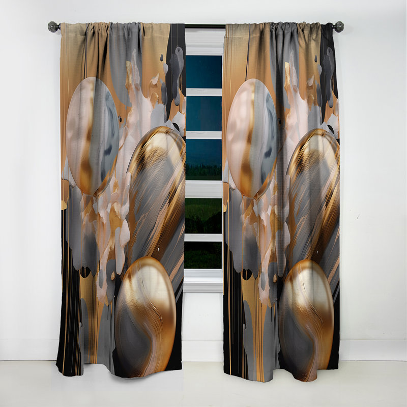 Gold And Grey Mystic Mulanje - Abstract Shapes Curtain - Blackout Abstract Curtain - 1 Panels, 52" W x 120" L