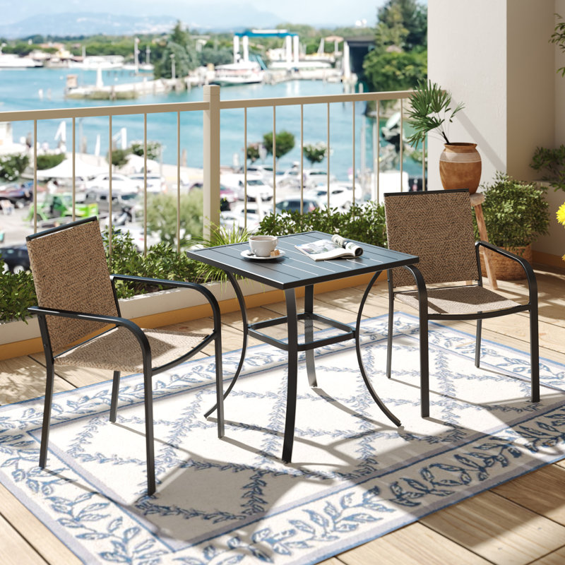 2 - Person Metal Patio Dining Set With Square Table, Beige
