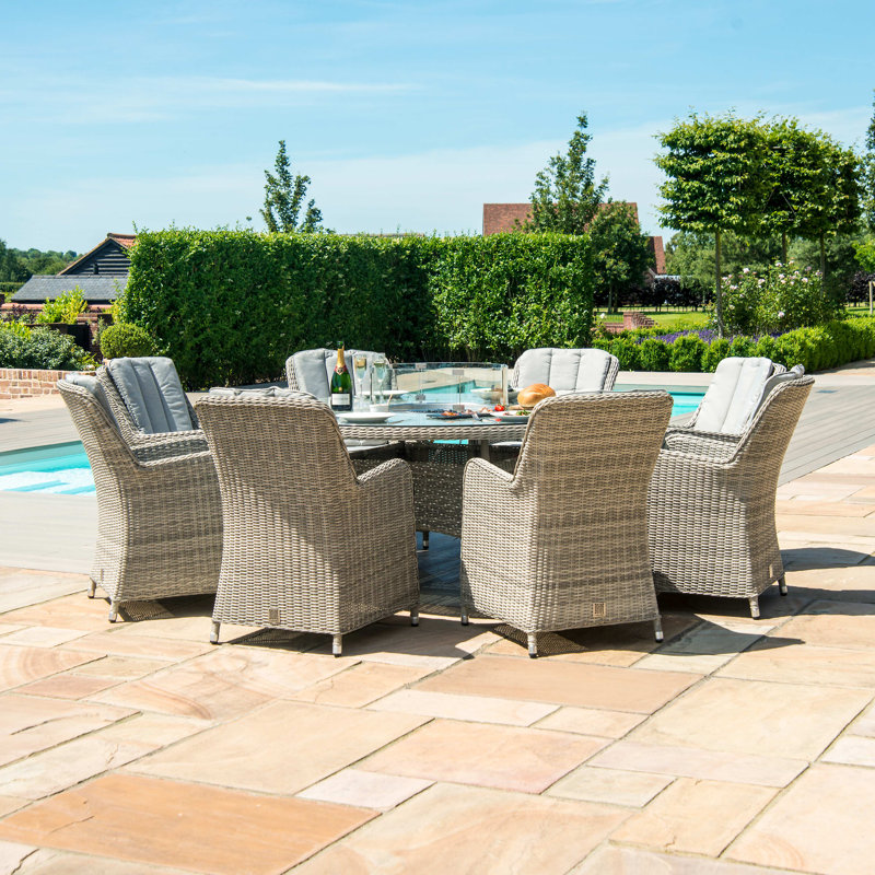 Balcom 8 Seat Round Rattan Fire Pit Dining Set - with Lazy Susan