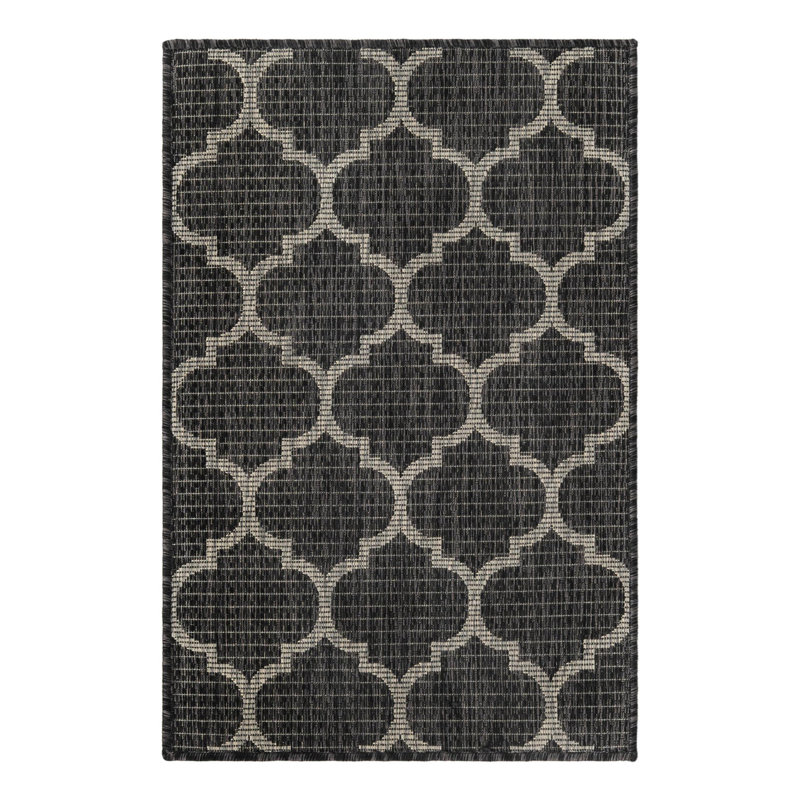 Bartman Geometric Black/Beige Indoor/Outdoor Area Rug, Rectangle 2' x 3'1"