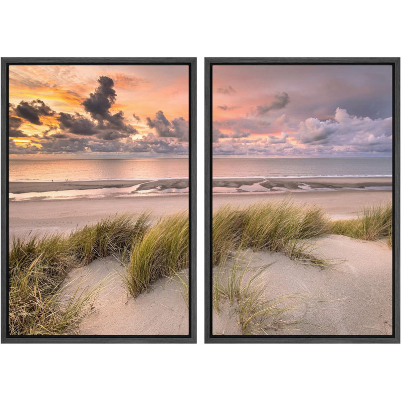 Décor de photographie de paysage tropical pastel coucher de soleil ciel océan vague plage nature, Noir, H 24 po x l 16 po