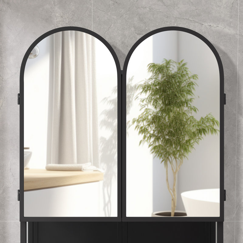 Armoire murale moderne en métal 2 portes avec porte-serviettes, Noir
