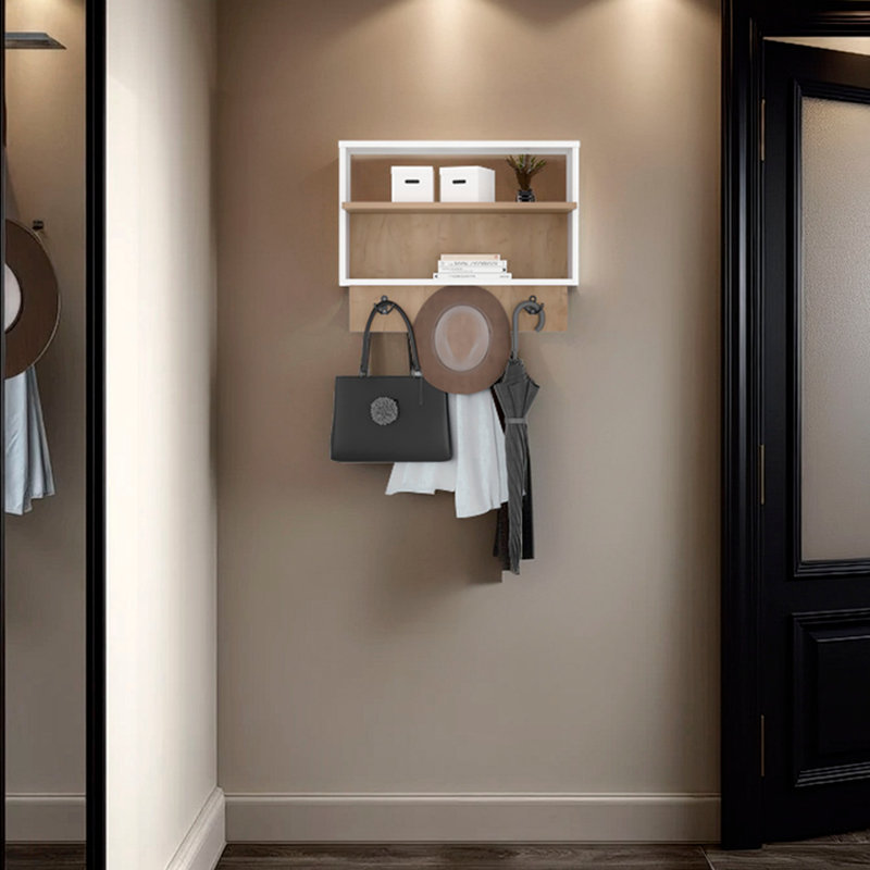 Aranjuez Wall Shelf With Hooks And Open Storage For Modern Minimalist Decor And Efficient Space Utilization, Multicolor