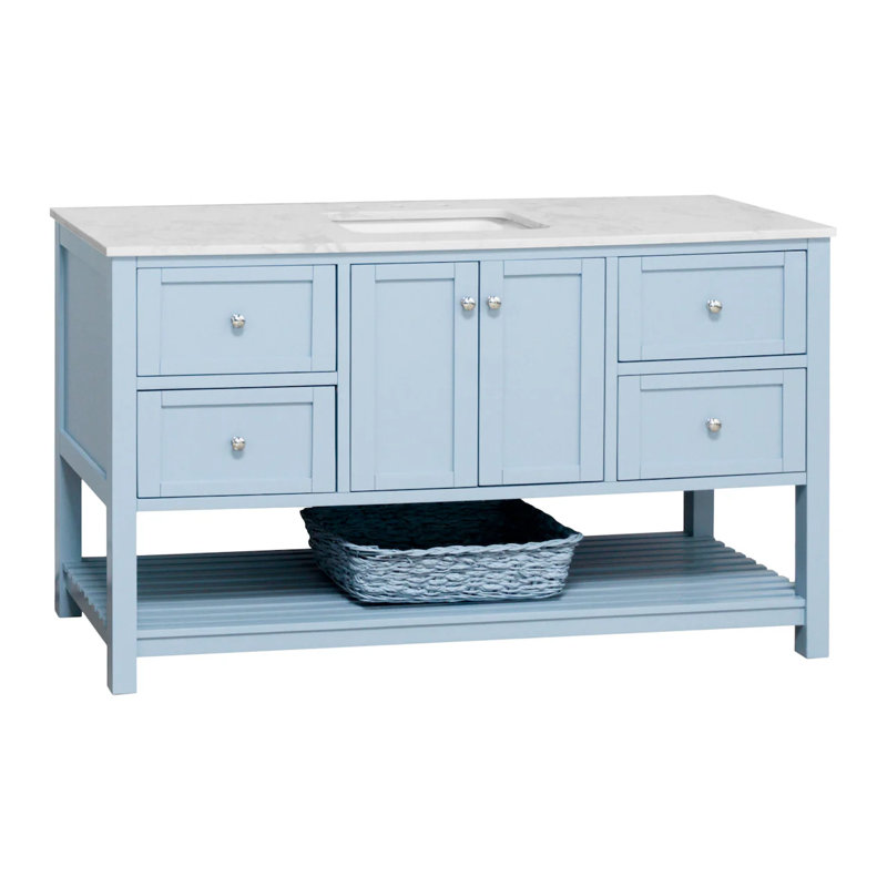 Binne 60" Single Bathroom Vanity Set, Engineered Carrara, Powder Blue