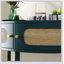 Table de bout unique en demi-lune avec porte coulissante en rotin, console élégante en demi-cercle avec 2 armoires de rangement en rotin et tablette inférieure-800146093