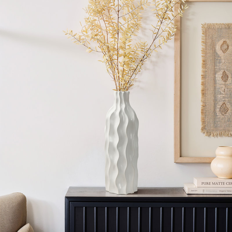 15.9'' H Modern White Wavy Ceramic Vase