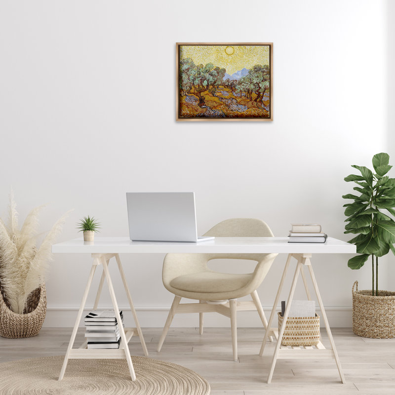 "Classic Van Gogh Olive Trees", art mural encadré doré sur toile par one1000paintings, Brun, H 17 po x l 21 po