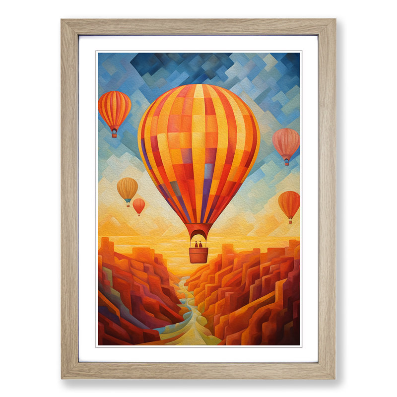 Hot Air Balloon Abstract No.2 1 Piece Single Picture Frame Wall Art, 34cm H x 25cm W x 2cm D, Oak Framed