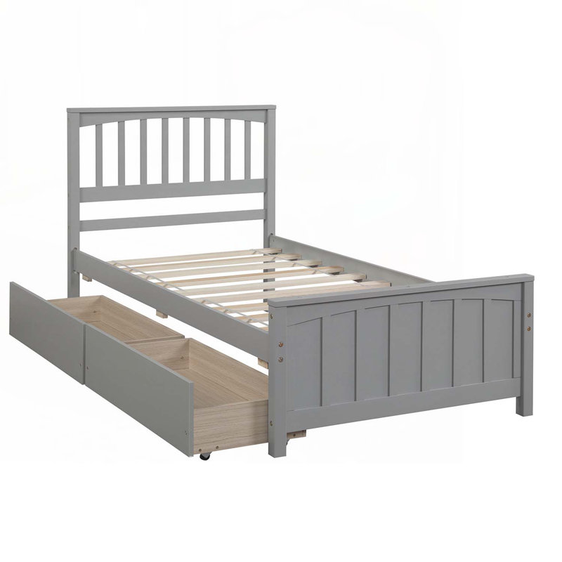 Platform Bed with Two Drawers, Gray