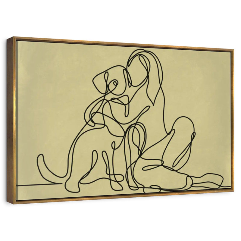 Femme aimant un chien, Cadre flottant doré, 13 po x 9 po