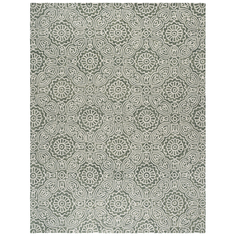 Tapis d'intérieur en laine et coton touffeté à la main Blossom, Rectangle 8 pi 0 po x 10 pi 0 po