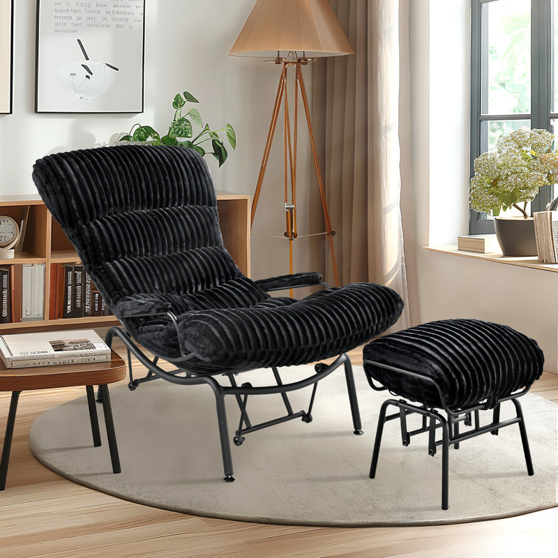 Méridienne avec repose-pieds l 29,72 po Brevick, Velours côtelé noir