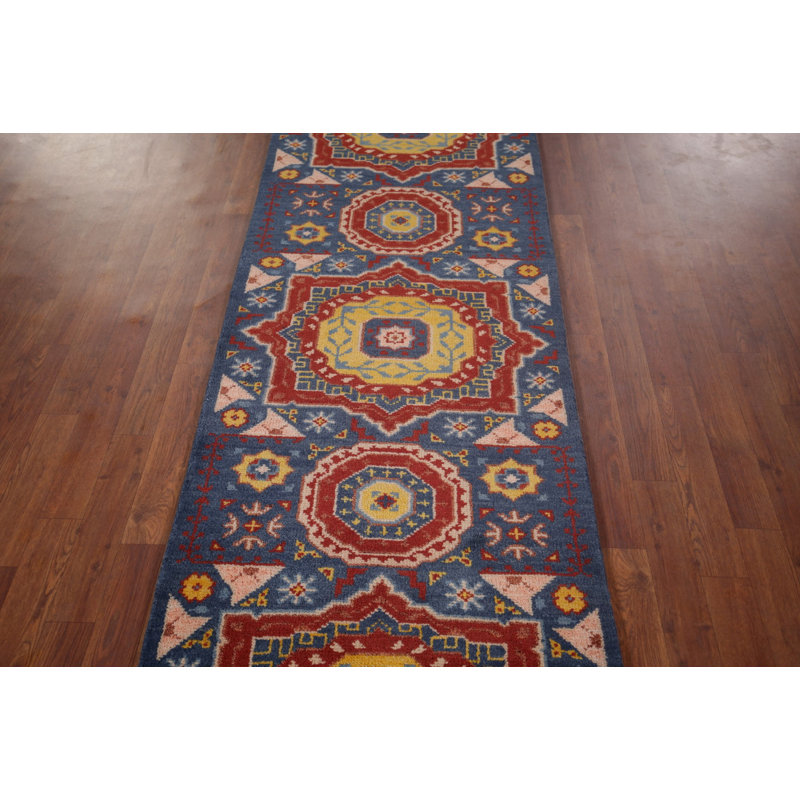 Tapis de couloir oriental bleu Kazak