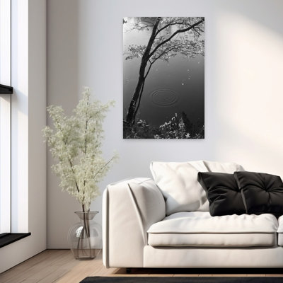 Arbre d'automne par banque de cercles concentriques d'étang dans l'effet d'ondulation de l'eau Nature feuilles classique rétro rétro paysage d'automne, art mural