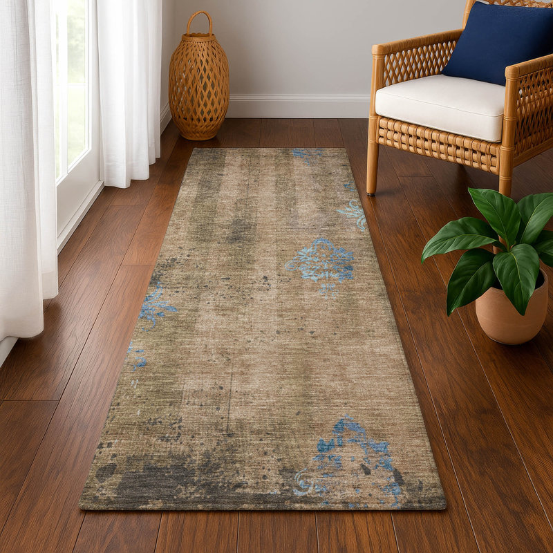 Premium Machine Washable Jacquez AMF1788 Floral Rug, Runner 2'3" x 7'6"