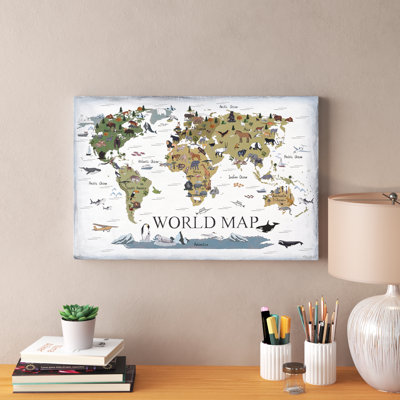 «Cecelia World Map of Animals II», reproduction sur toile tendue