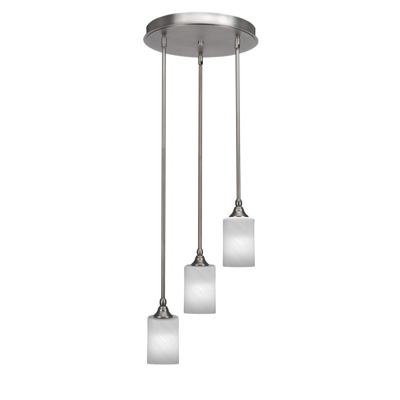 Luminaire suspendu suspendu en grappe à 3 lumières avec verre de marbre blanc Ja 4 po Ja, Nickel brossé