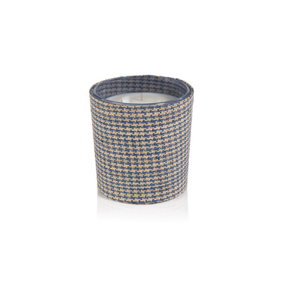 Sunset Beach Scented Candle in Natural Blue Houndstooth Basket