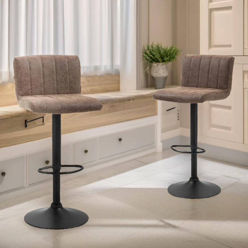 Baldinelli Brown Swivel Adjustable Height 2 Bar Stools, Kitchen Chair, Vegan Leather